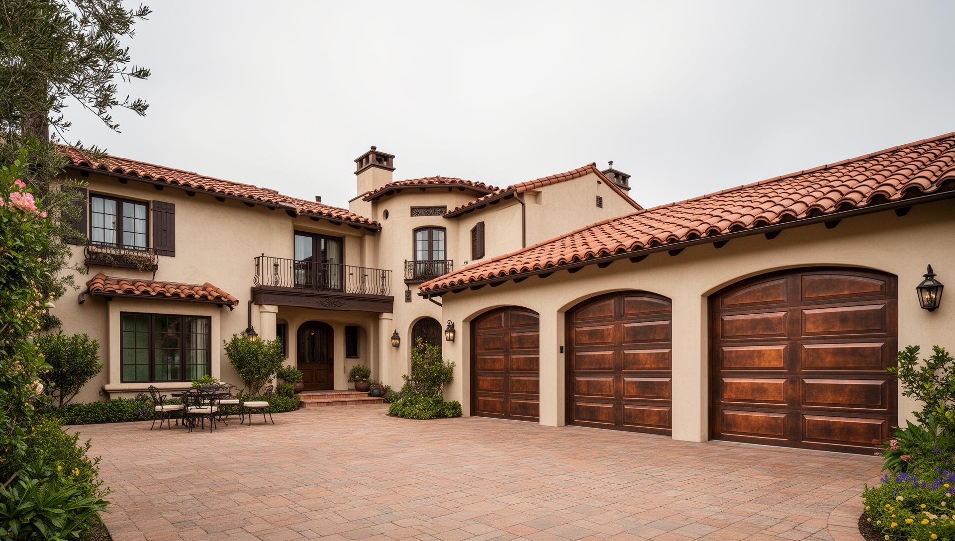 Luxury copper-clad garage doors on Spanish revival home in Wethersfield CT
