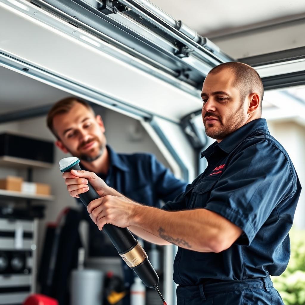 Professional garage door technician performing maintenance service in Hartford CT